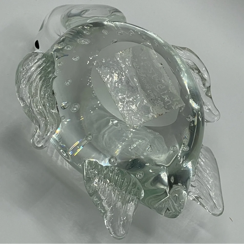 West Elm: Hand Blown Sea Turtle Clear Glass Paperweight with Bullicante Bubbles